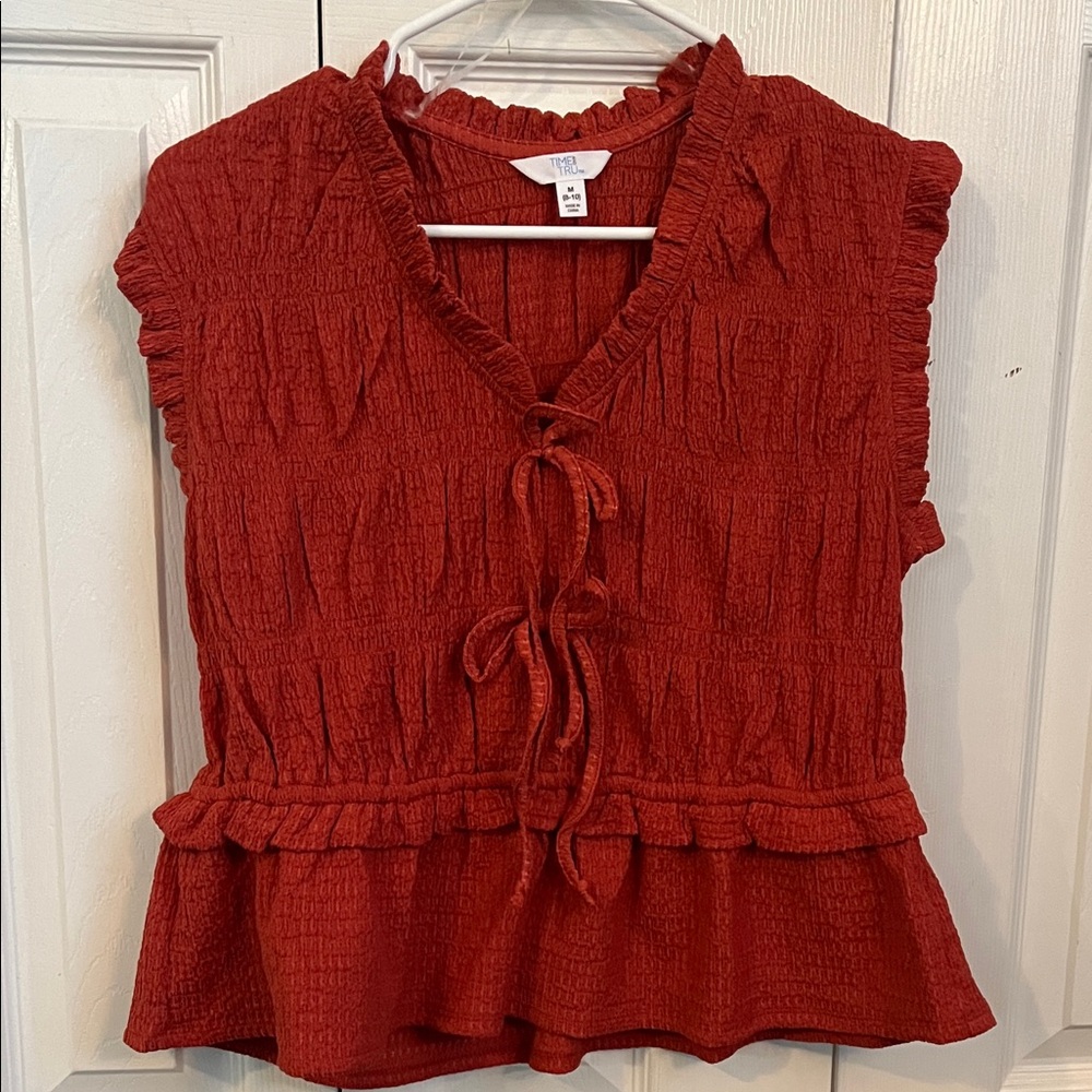 Women's Dark Coral Red Ruffled Top